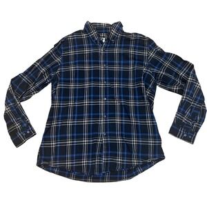 Club Room Men's Blue Gray Flannel Shirt Long Sleeve Plaid Slim Fit Size Large